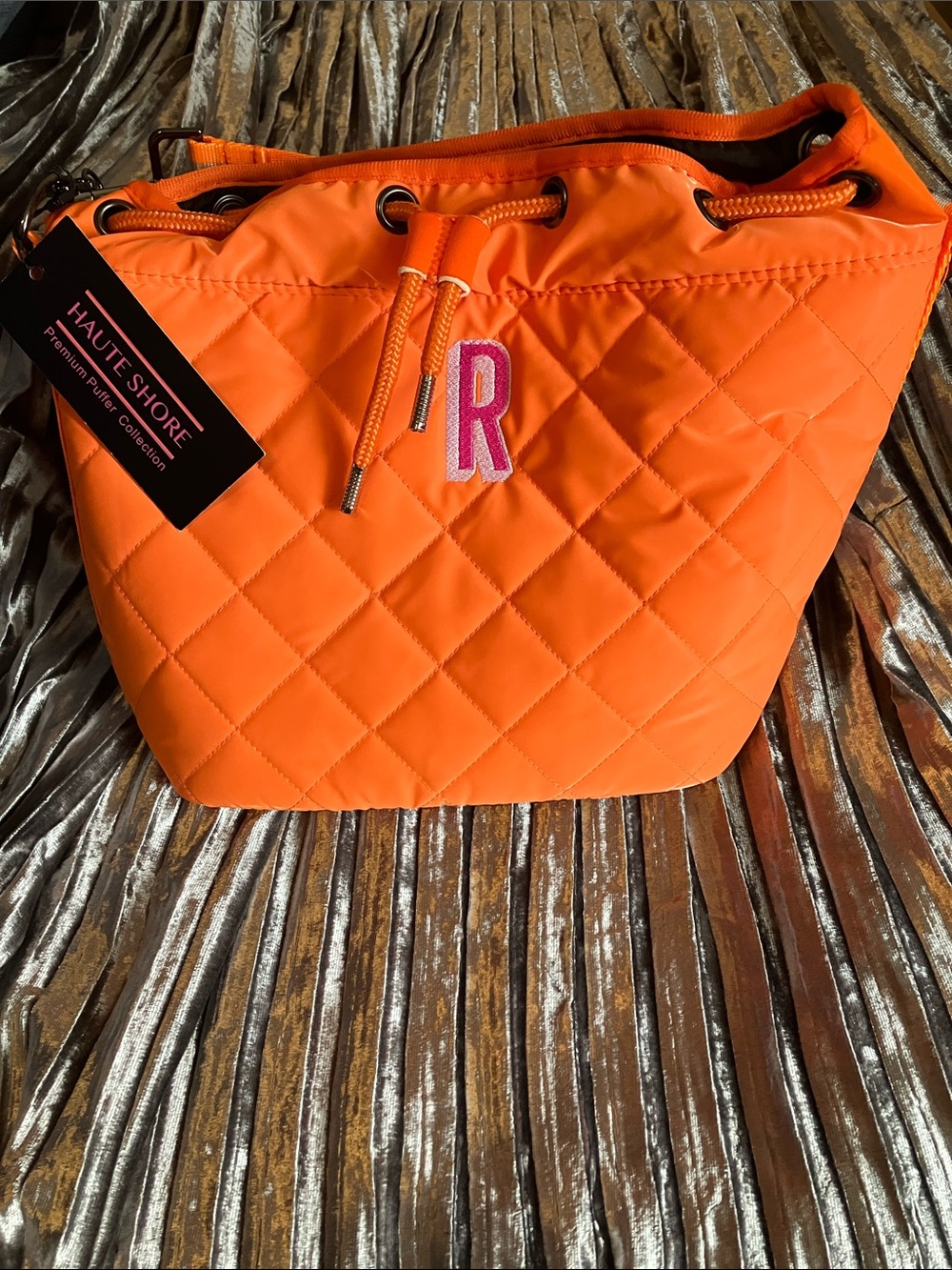 HAUTE SHORE Lindsey "Crush" Puffer Bucket Bag w/ personalized Pink Monogram R